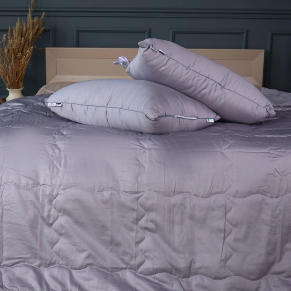 Фото - Ковдра літня двоспальна євро MirSon №3004 200х220 Line Satin Premium 0251 SkyLine З евкаліптовим волокном + 2 наволочки 50х70  (2200010982916)